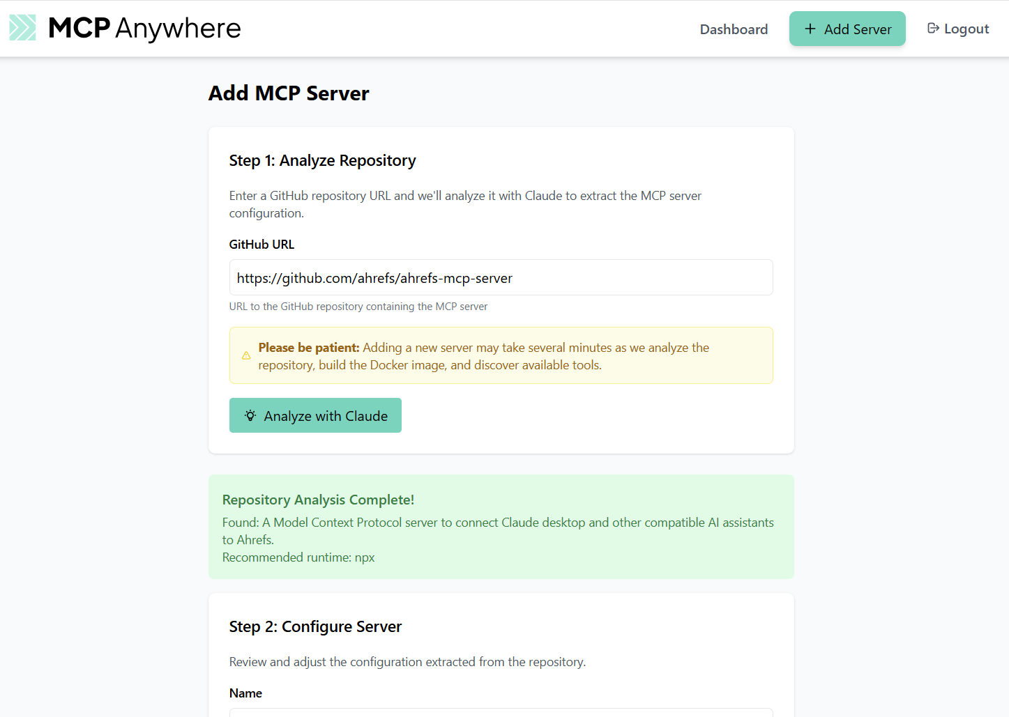 Add Server Interface